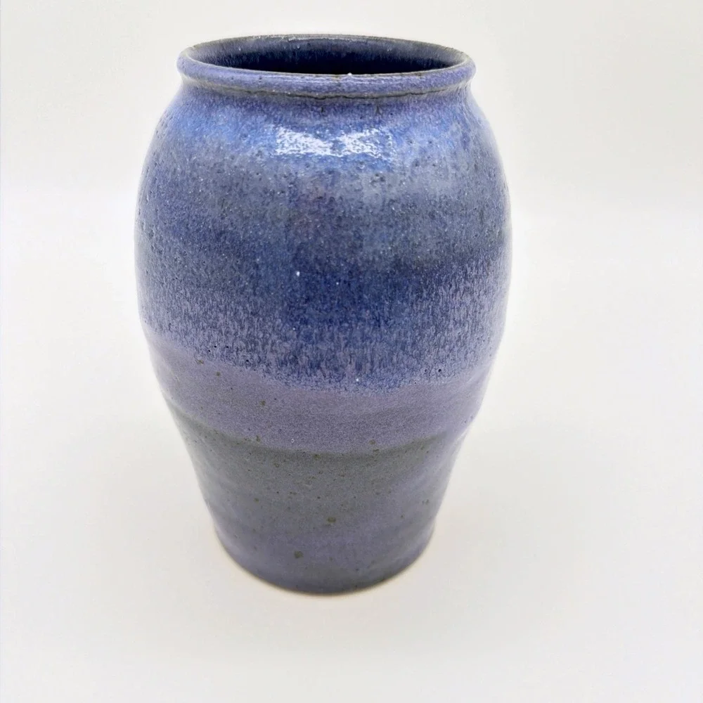 Guenther Stowe Pottery Vase Blue Purple Mottled Glaze Hand Thrown Ceramic